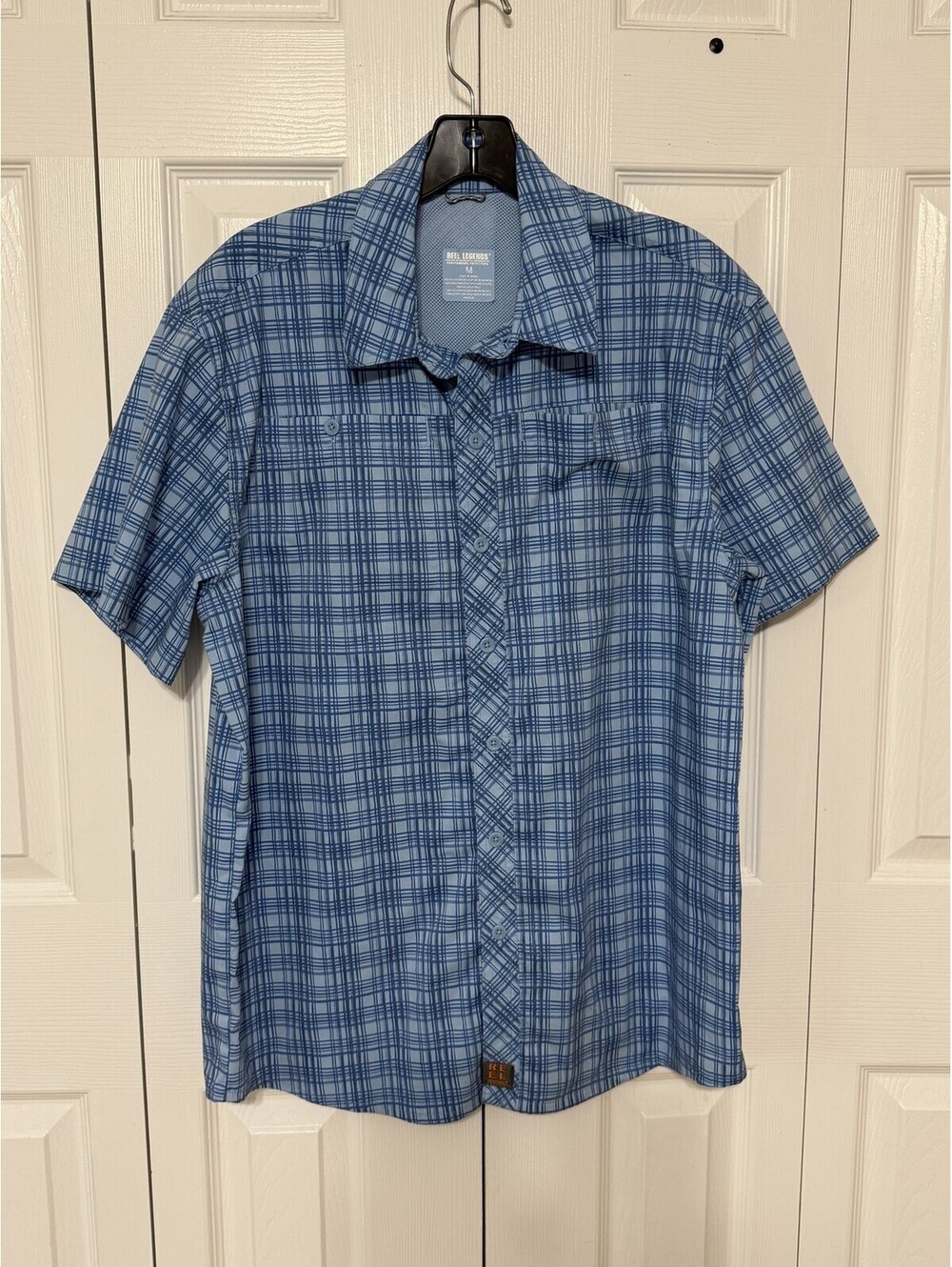 Reel Legends Shirt Mens M Blue Plaid Short Sleeve Button Up Fishing Casual
